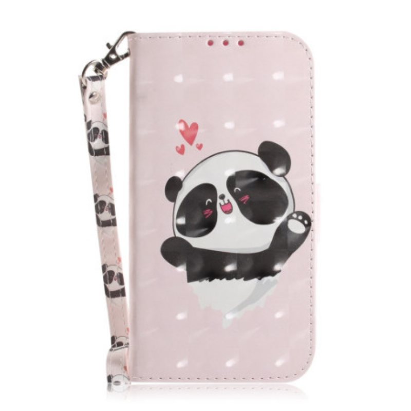 Folio Deksel Til iPhone 14 Plus Med Kjede Strappy Panda