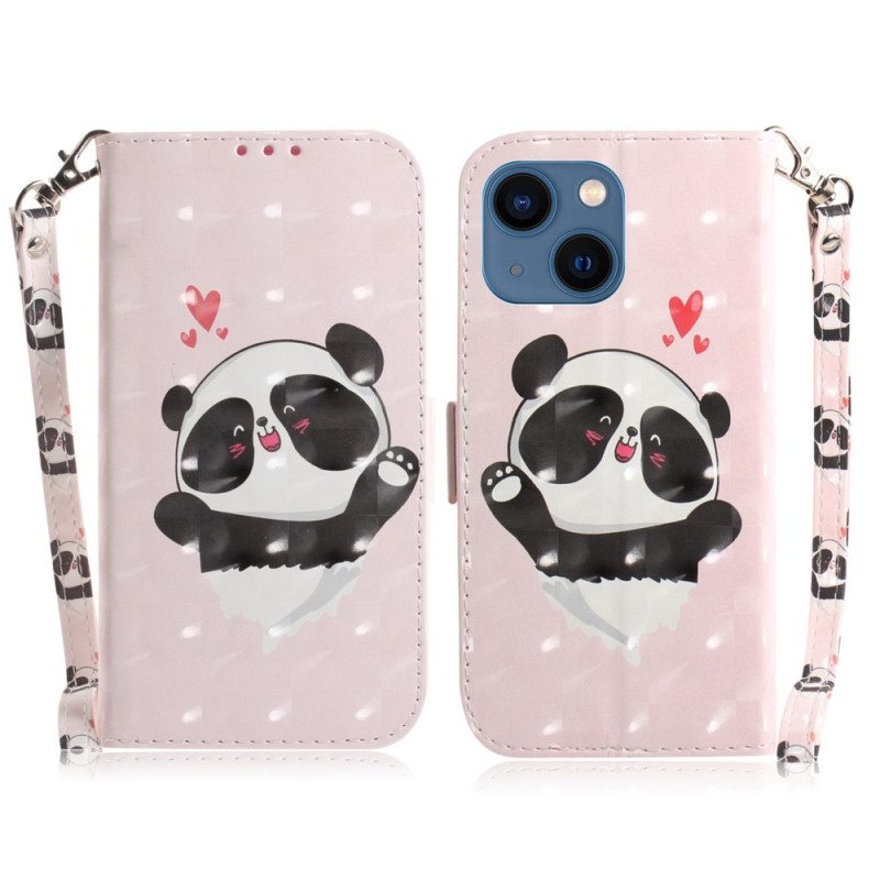 Folio Deksel Til iPhone 14 Plus Med Kjede Strappy Panda