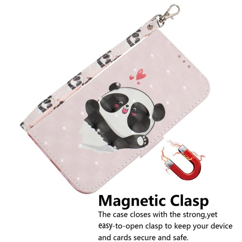 Folio Deksel Til iPhone 14 Plus Med Kjede Strappy Panda