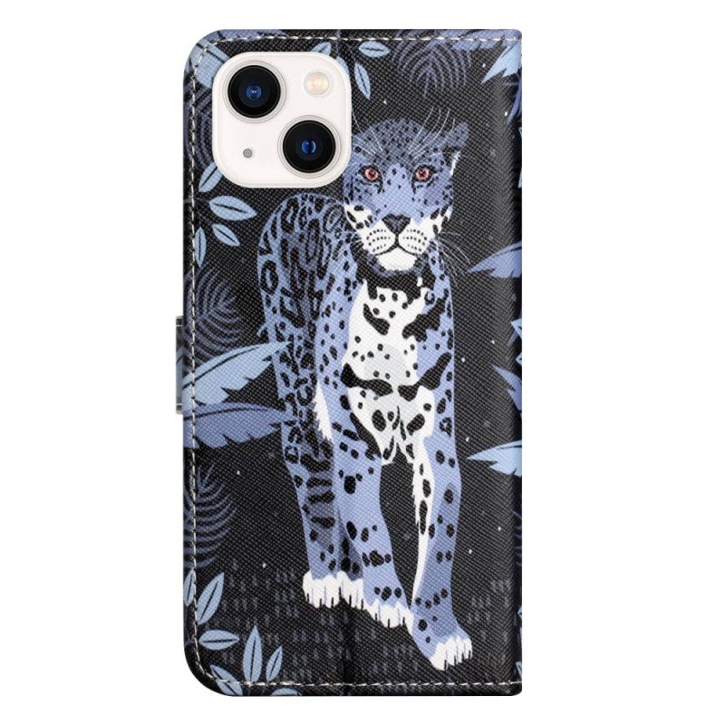 Lærdeksel Til iPhone 14 Plus Med Kjede Strappy Leopard