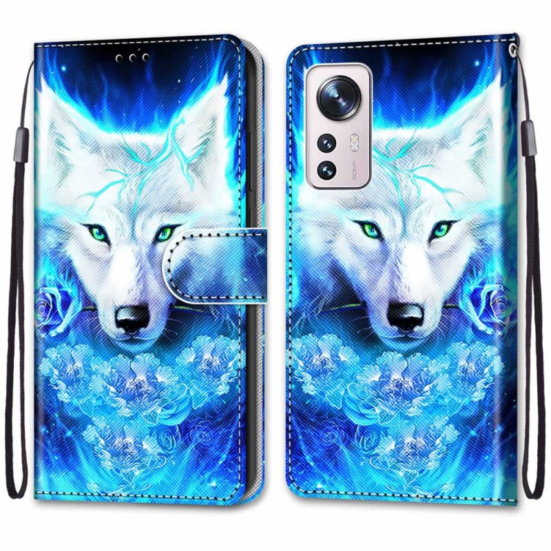 Folio Deksel Til Xiaomi 12 / 12X Med Kjede Nøkkelbånd Wolf