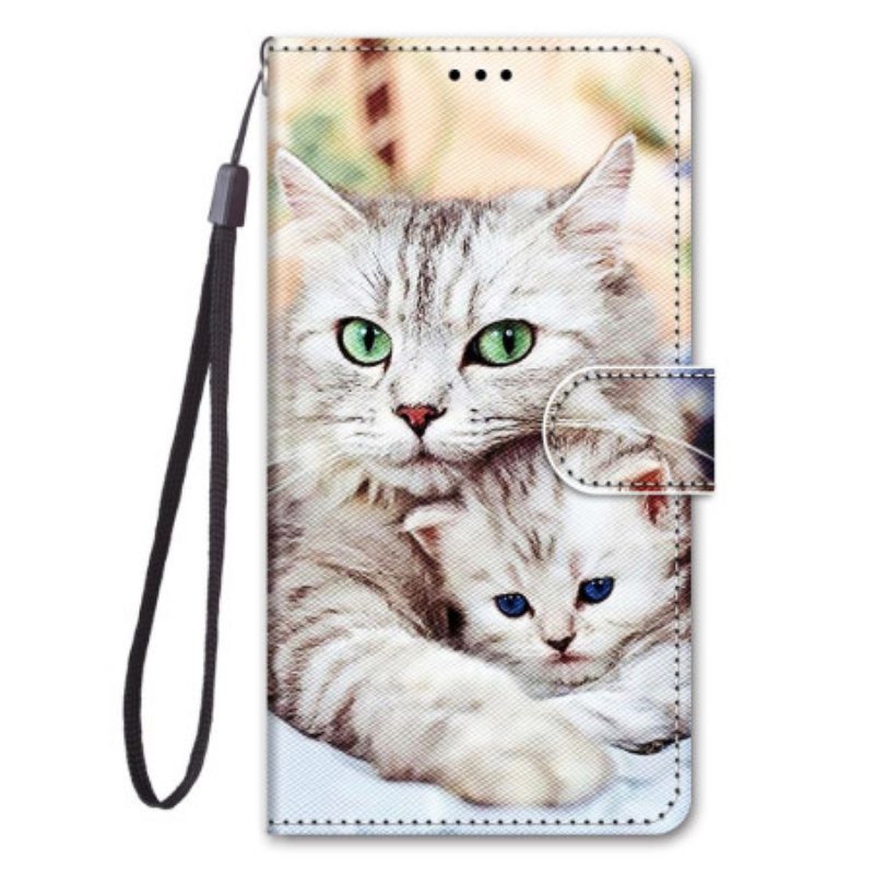 Folio Deksel Til Xiaomi 12 / 12X Med Kjede Strappy Cat Family