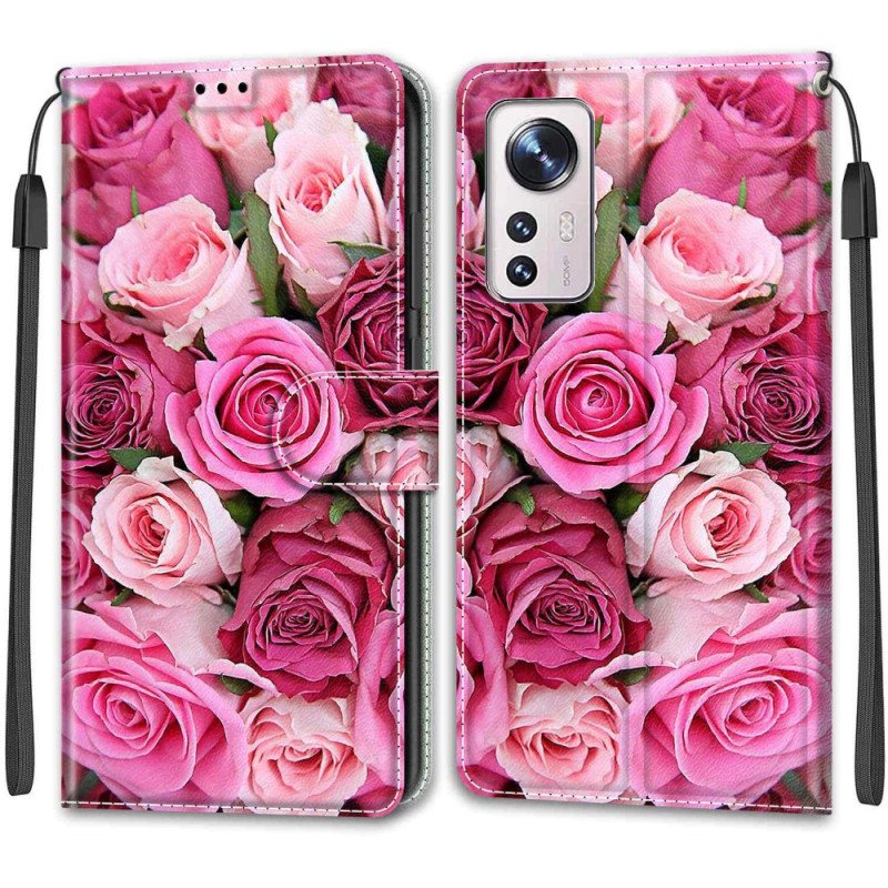 Folio Deksel Til Xiaomi 12 / 12X Med Kjede Strappy Floral