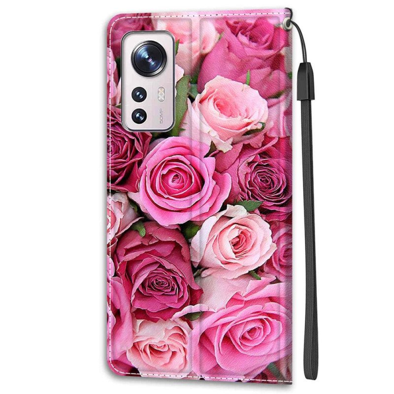 Folio Deksel Til Xiaomi 12 / 12X Med Kjede Strappy Floral