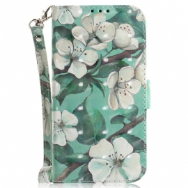 Folio Deksel Til Xiaomi 12 / 12X Med Kjede Strappy Hvite Blomster