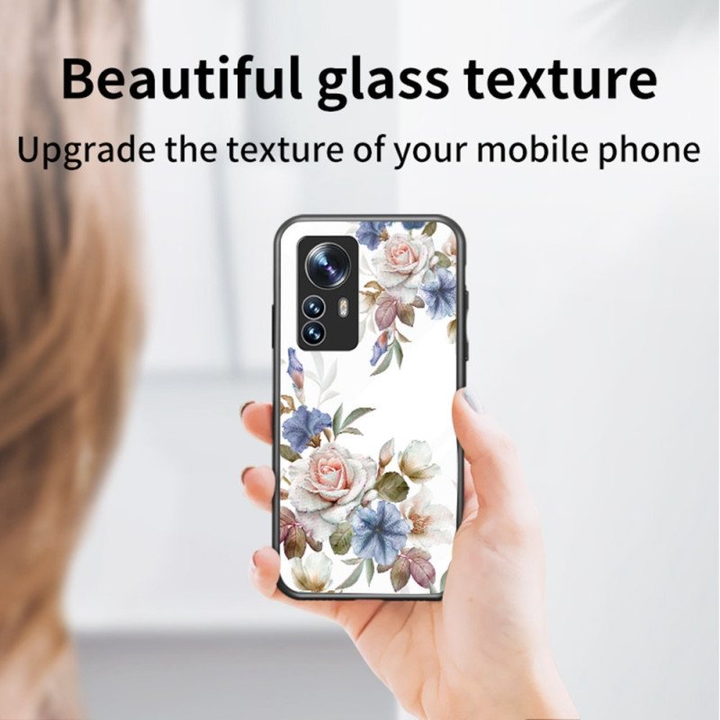 Mobildeksel Til Xiaomi 12 / 12X Herdet Glass Med Blomsterring