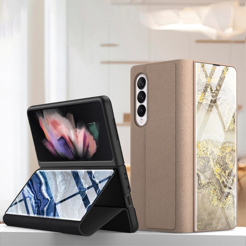 Beskyttelse Deksel Til Samsung Galaxy Z Fold 3 5G Folio Deksel Herdet Glass Med Marmoreffekt