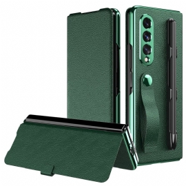 Beskyttelse Deksel Til Samsung Galaxy Z Fold 3 5G Folio Deksel Style Litchi Leather Stylus Holder Og Stropp