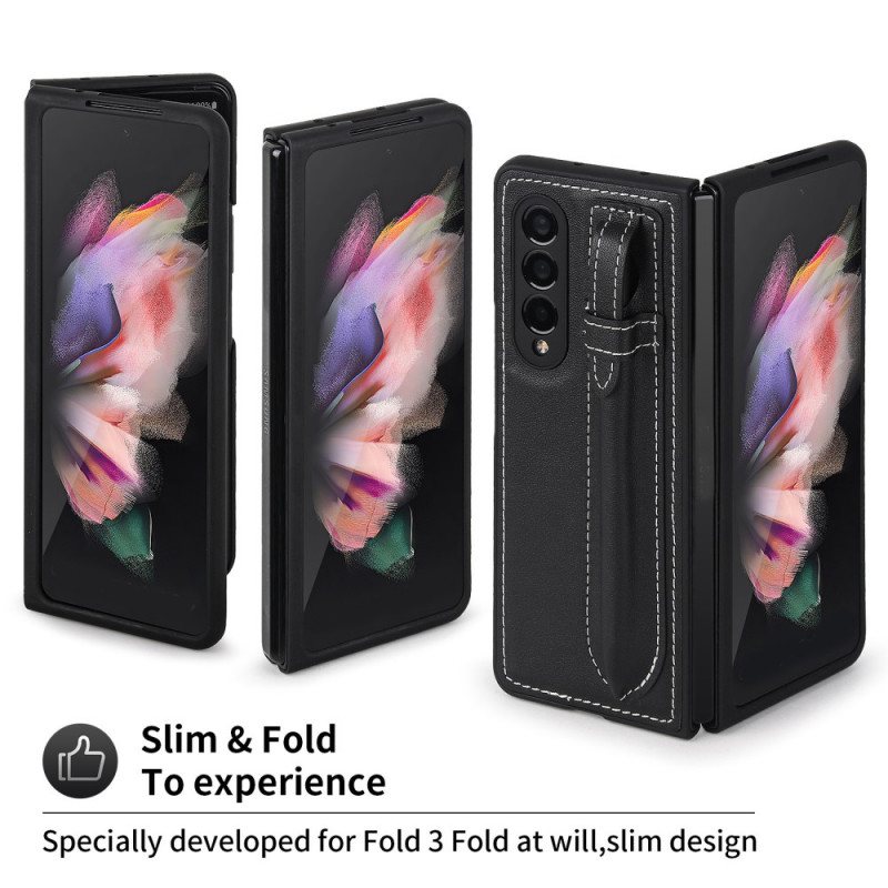 Deksel Til Samsung Galaxy Z Fold 3 5G Penneholder I Ekte Skinn