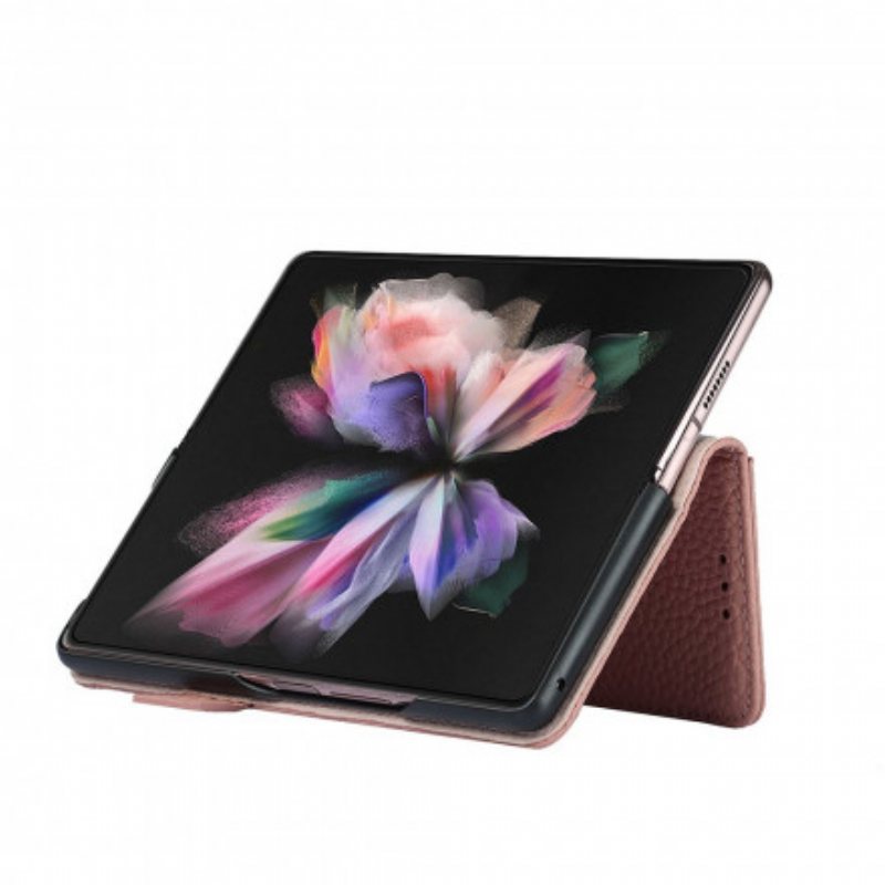 Folio Deksel Til Samsung Galaxy Z Fold 3 5G Ekte Litchi-skinn