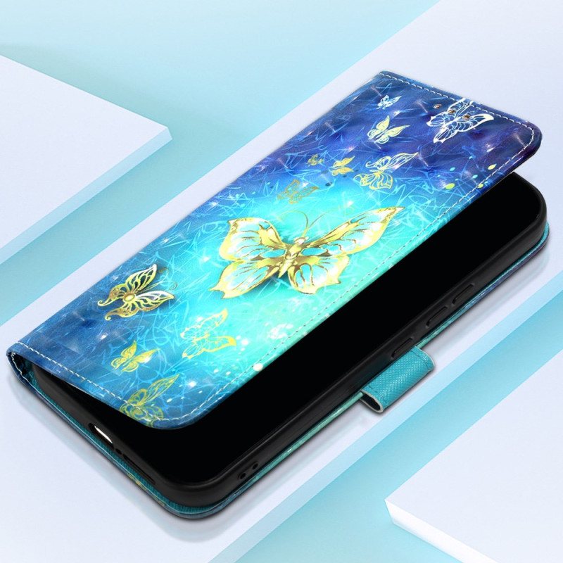 Folio Deksel Xiaomi Redmi Note 13 4g Gylne Sommerfugler Beskyttelse Deksel