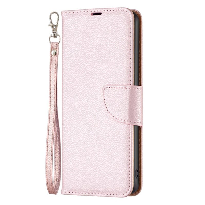 Folio Deksel Xiaomi Redmi Note 13 4g Litchi Leather Style Med Stropp