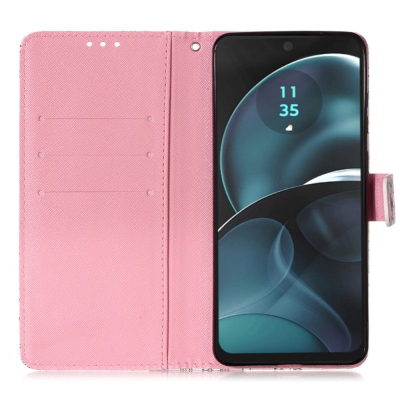 Folio Deksel Xiaomi Redmi Note 13 4g Rosa Sommerfugler Med Stropp