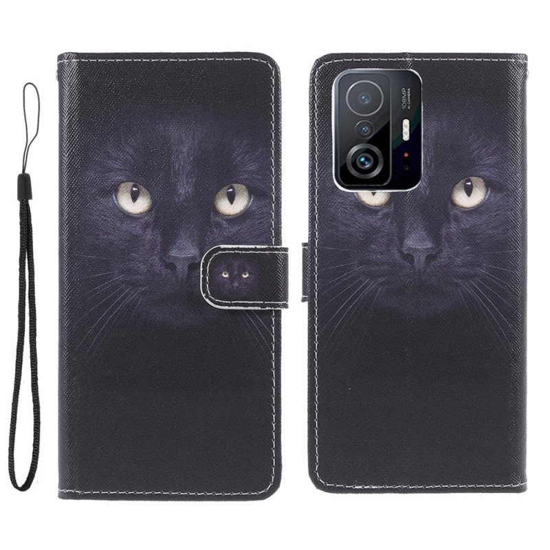 Folio Deksel Til Xiaomi 11T / 11T Pro Med Kjede Strappy Black Cat Eyes