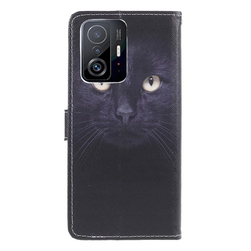 Folio Deksel Til Xiaomi 11T / 11T Pro Med Kjede Strappy Black Cat Eyes