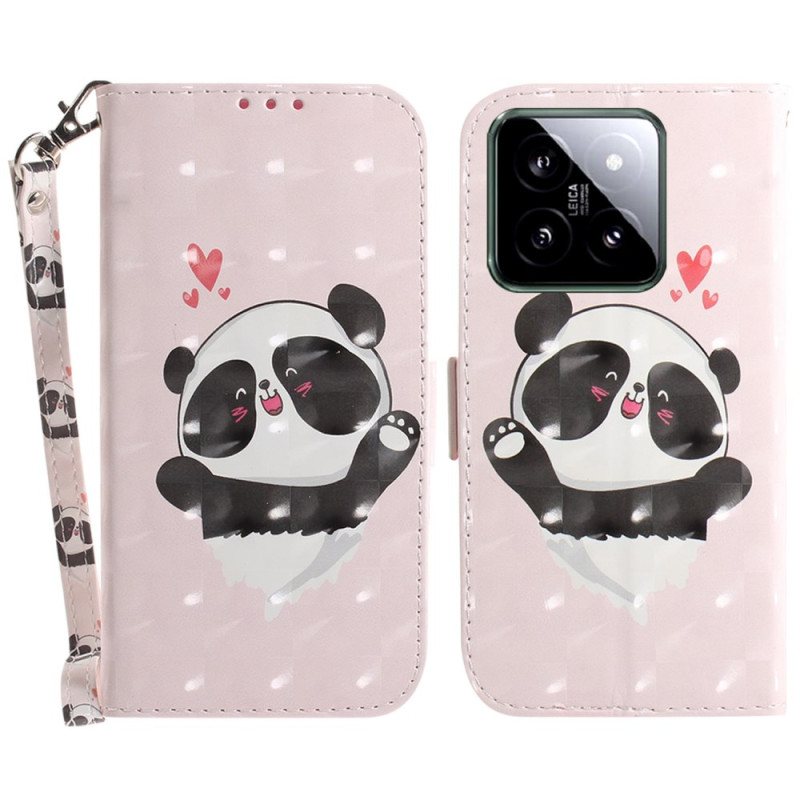 Folio Deksel Til Xiaomi 14 Panda Love Med Stropp