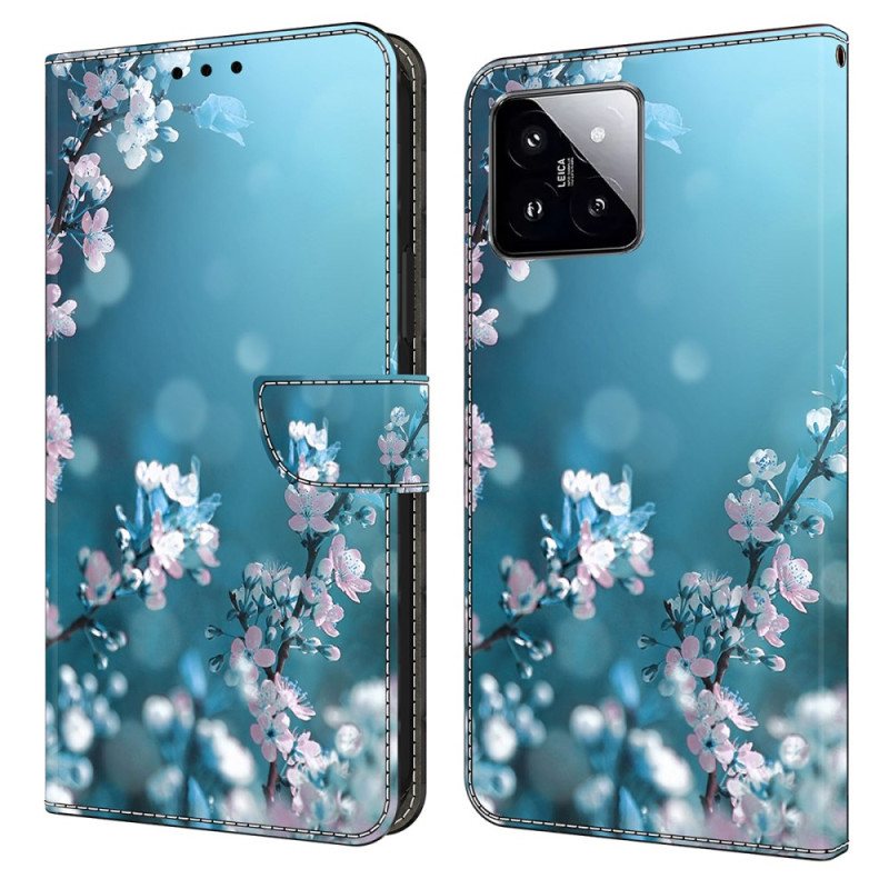 Folio Deksel Xiaomi 14 Plommeblomstrer Beskyttelse Deksel