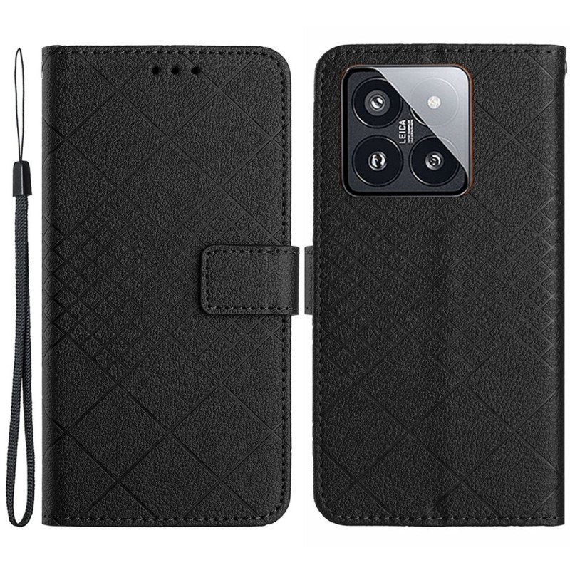 Lærdeksel Folio Deksel Xiaomi 14 Litchi Texture Diamanter Med Stropp