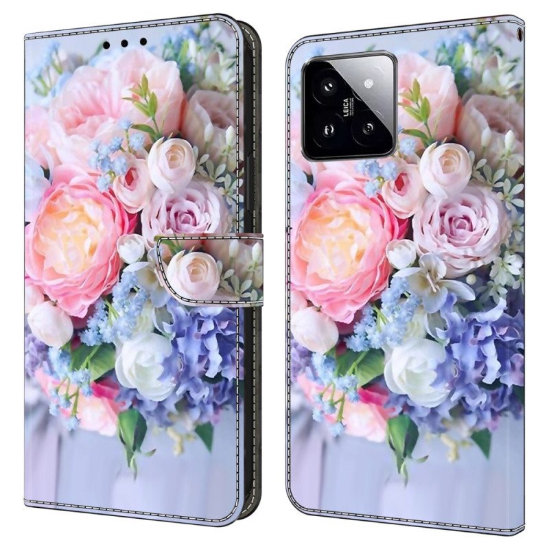 Lærdeksel Folio Deksel Xiaomi 14 Mobildeksel Fargerike Blomster