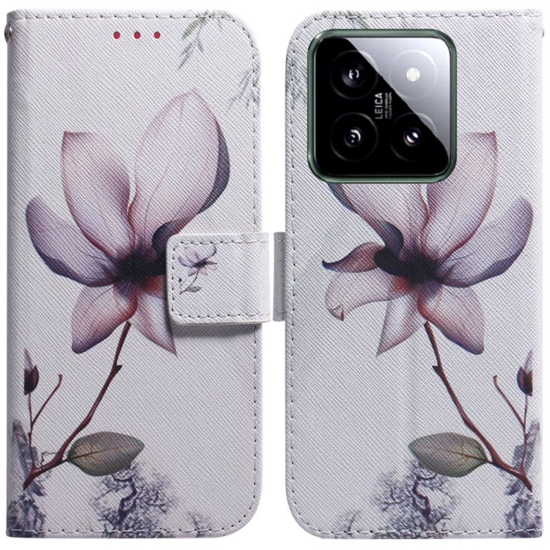 Lærdeksel Folio Deksel Xiaomi 14 Mobildeksel Rosa Blomst