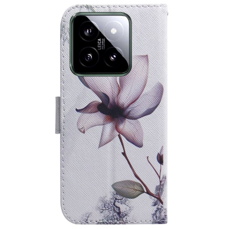 Lærdeksel Folio Deksel Xiaomi 14 Mobildeksel Rosa Blomst