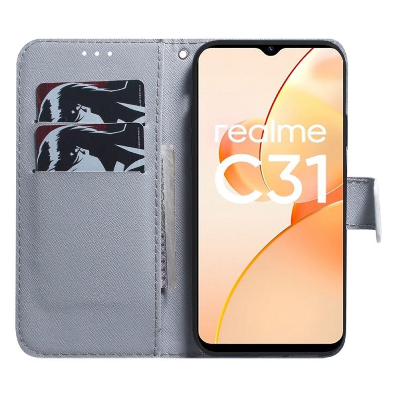 Folio Deksel Til Realme C35 Hvit Tiger