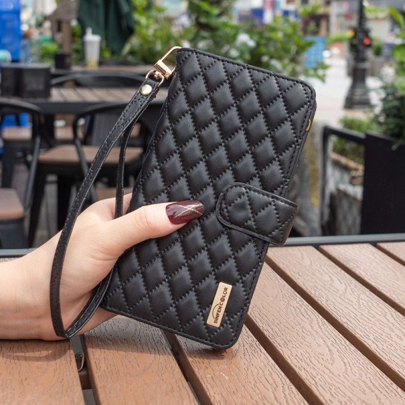 Folio Deksel Til Realme C35 Med Kjede Binfen Farge Quilted Strappy Style