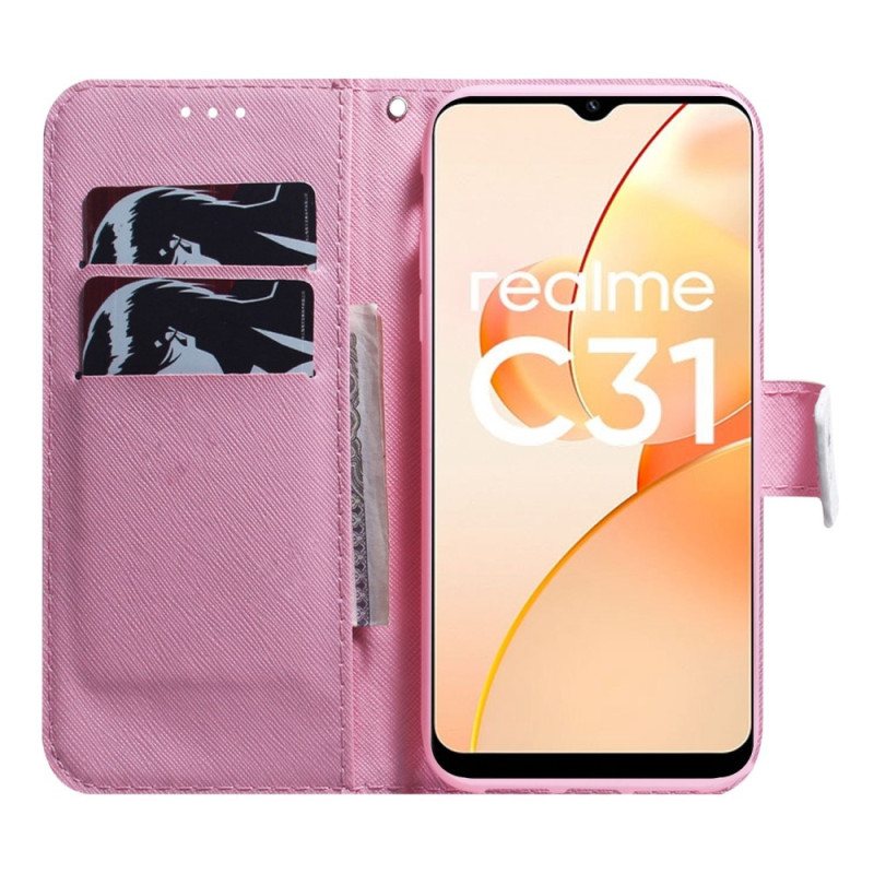 Folio Deksel Til Realme C35 Rosa Blomst