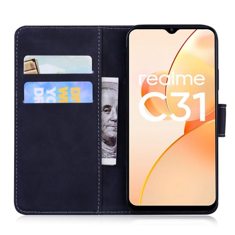 Folio Deksel Til Realme C35 Tiger Fotavtrykk