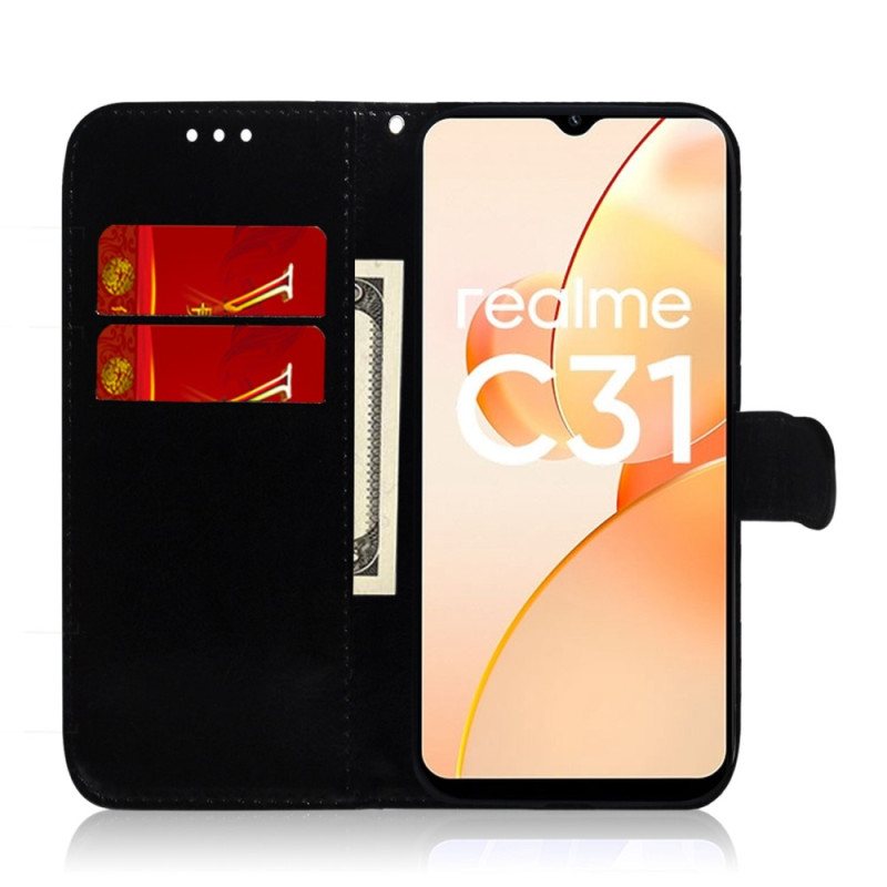 Lærdeksel Til Realme C35 Med Kjede Strappy Speileffekt