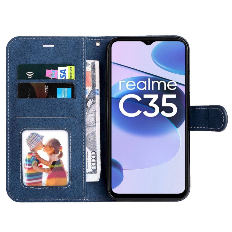 Lærdeksel Til Realme C35 Med Kjede Strappy Tricolor Skinneffekt