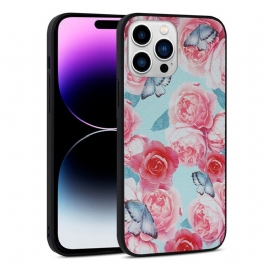 Deksel Til iPhone 14 Pro Blomster I Kunstskinn