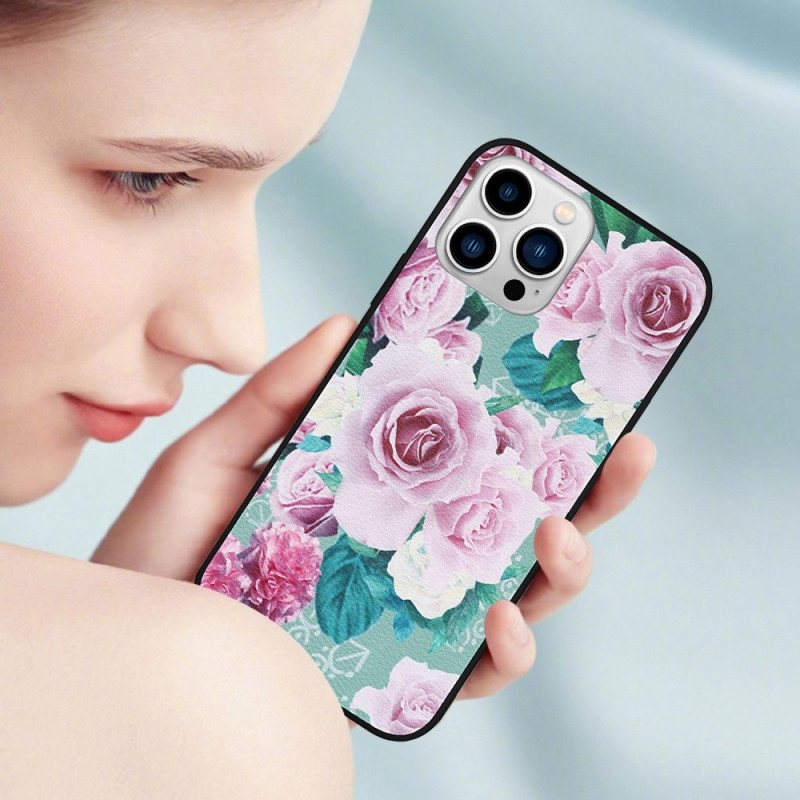 Deksel Til iPhone 14 Pro Blomster I Kunstskinn