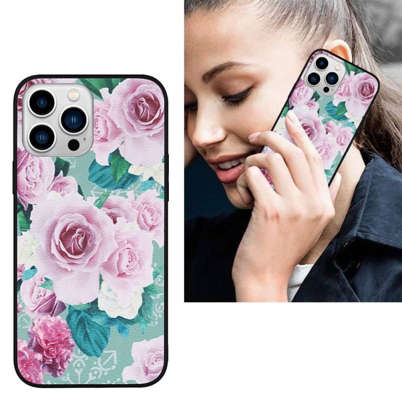 Deksel Til iPhone 14 Pro Blomster I Kunstskinn