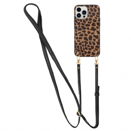 Deksel Til iPhone 14 Pro Leopard Med Skulderstropp