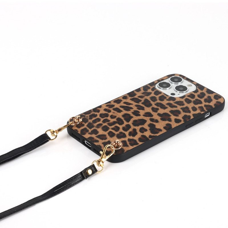 Deksel Til iPhone 14 Pro Leopard Med Skulderstropp