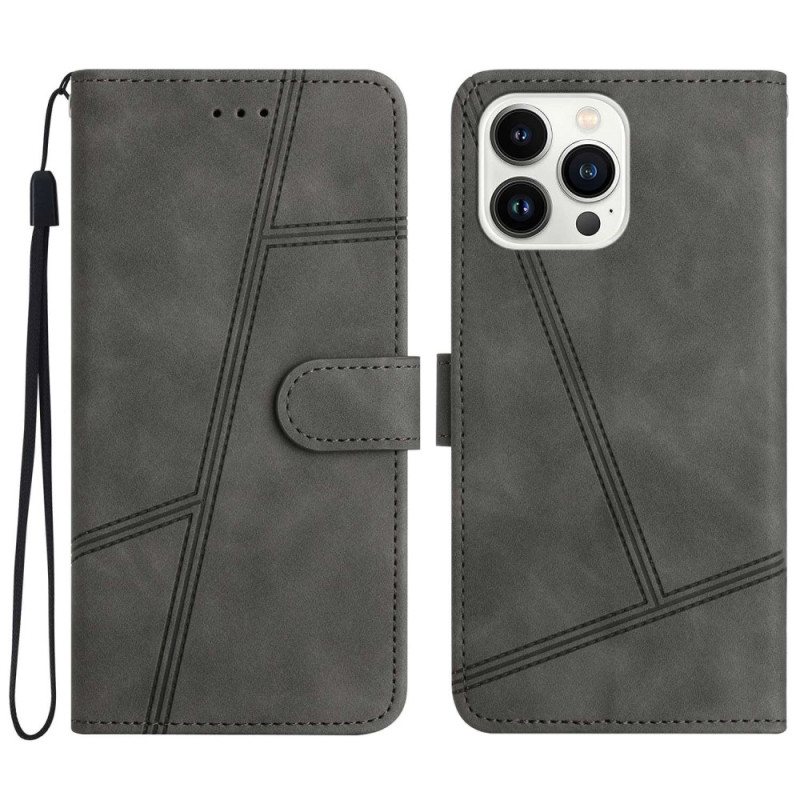 Folio Deksel Til iPhone 14 Pro Med Kjede Strappy Elegance Leather Style