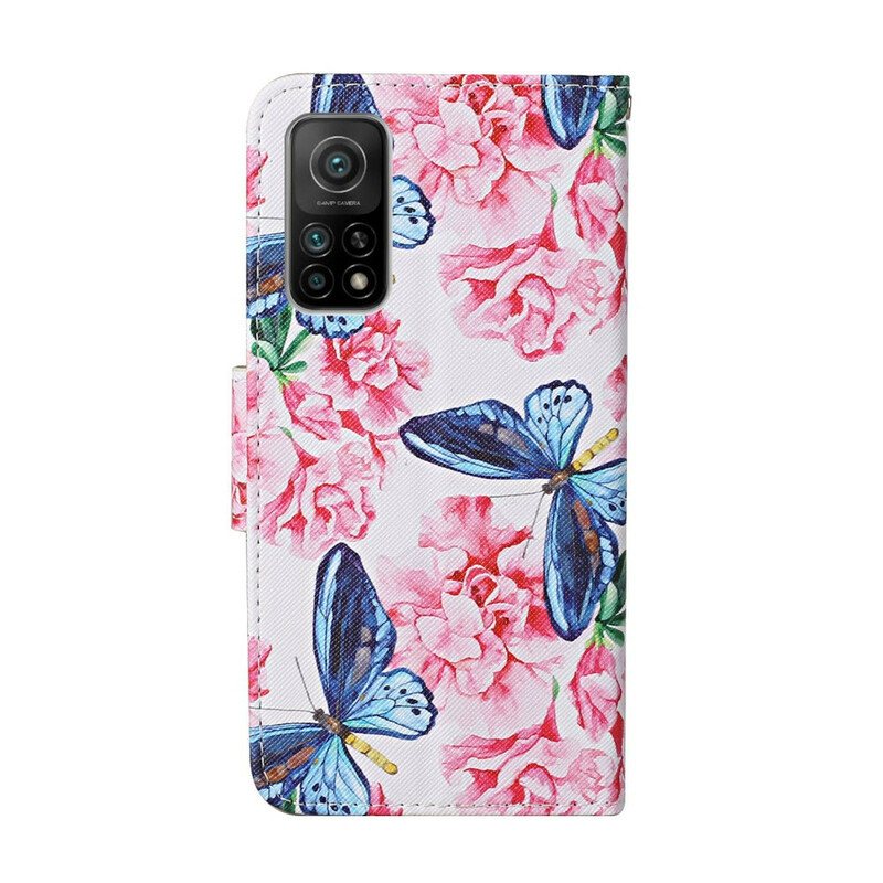 Folio Deksel Til Xiaomi Mi 10T / 10T Pro Butterflies Floral Lanyard