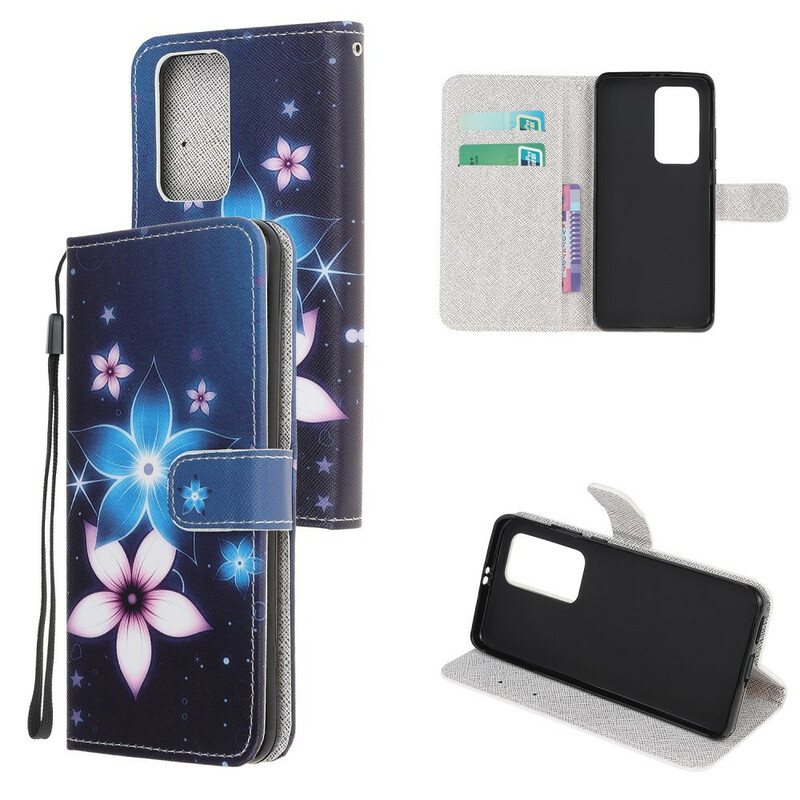 Folio Deksel Til Xiaomi Mi 10T / 10T Pro Med Kjede Lunar Strap Blomster