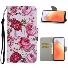 Folio Deksel Til Xiaomi Mi 10T / 10T Pro Mesterlige Blomster Med Stropp