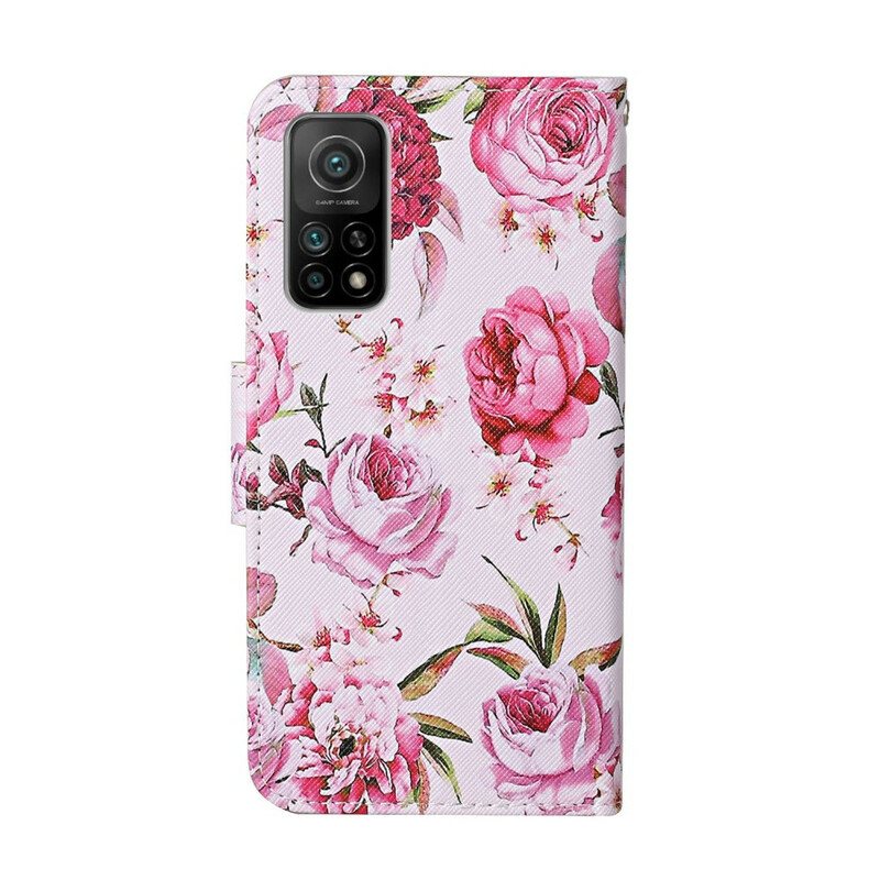 Folio Deksel Til Xiaomi Mi 10T / 10T Pro Mesterlige Blomster Med Stropp