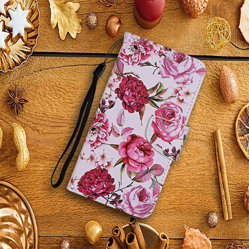 Folio Deksel Til Xiaomi Mi 10T / 10T Pro Mesterlige Blomster Med Stropp