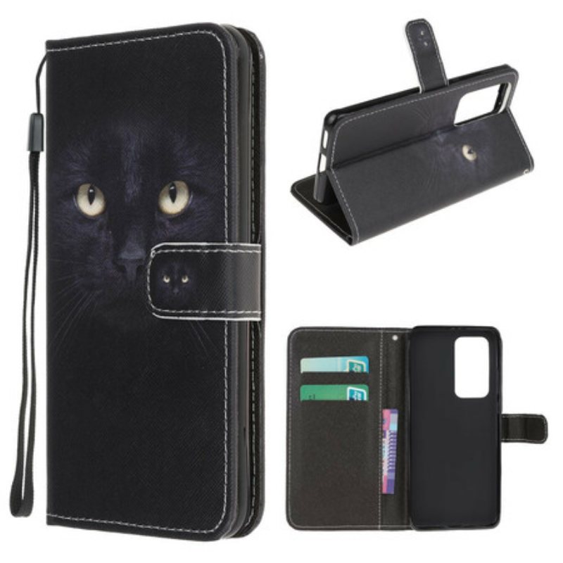 Lærdeksel Til Xiaomi Mi 10T / 10T Pro Med Kjede Strappy Black Cat Eyes