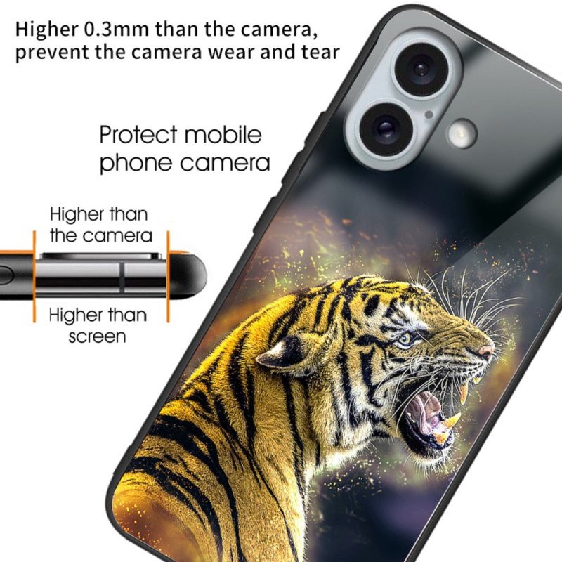 Deksel iPhone 16 Plus Mobildeksel Brølende Tiger Herdet Glass