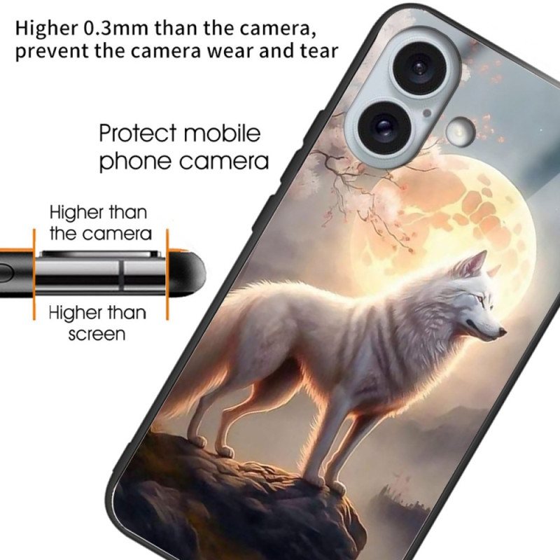 Deksel iPhone 16 Plus Mobildeksel Moonlight Wolf Herdet Glass