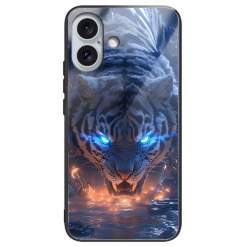 Deksel iPhone 16 Plus Tigertrykt Herdet Glass