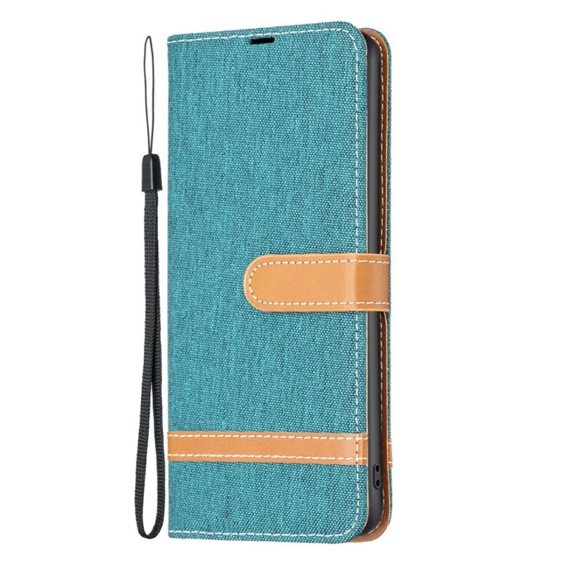 Folio Deksel iPhone 16 Plus Strappy Jeans Stoff Beskyttelse Deksel