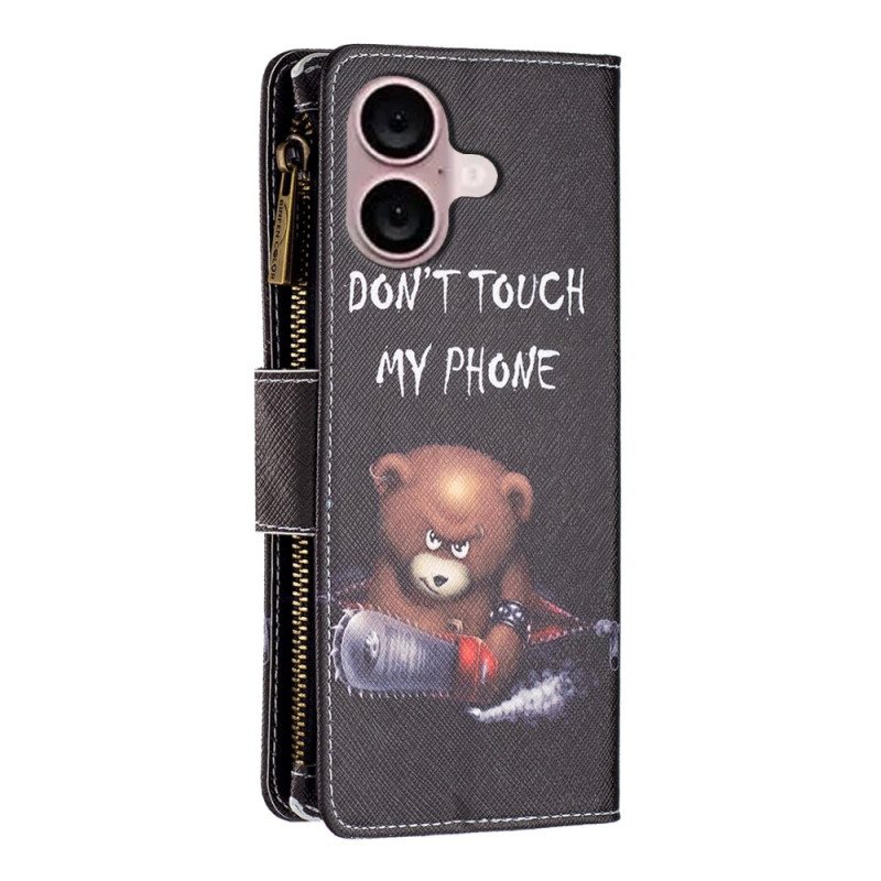 Folio Deksel Til iPhone 16 Plus Dangerous Bear Lommebok Med Stropp