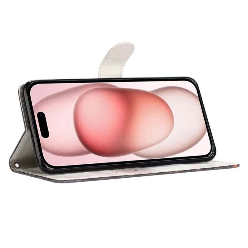 Folio Deksel Til iPhone 16 Plus Rosa Og Blå Marmor Med Stropp