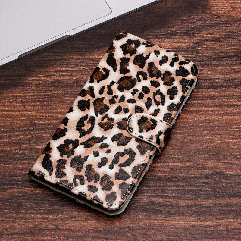 Lærdeksel Folio Deksel iPhone 16 Plus Leopardmønster Med Stropp